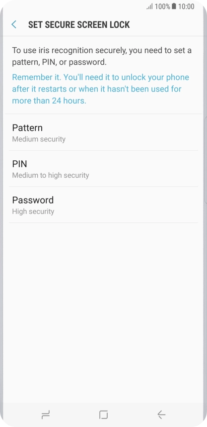 Press the required setting and follow the instructions on the screen to create an additional phone lock code.