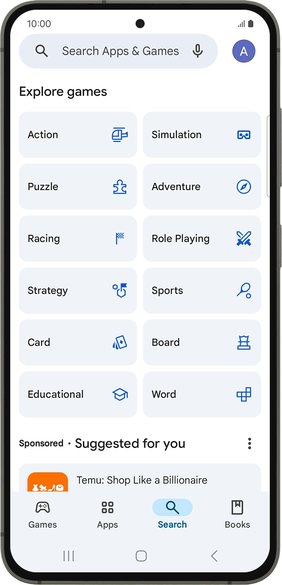 On your phone: Press the search field and key in the name or subject of the required app.