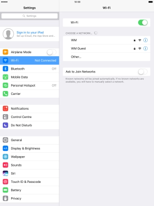 Press the required Wi-Fi network and key in the password for the Wi-Fi network.
