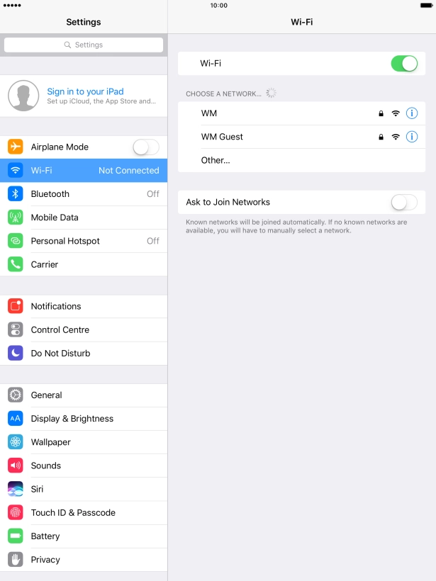 Press the required Wi-Fi network and key in the password for the Wi-Fi network.