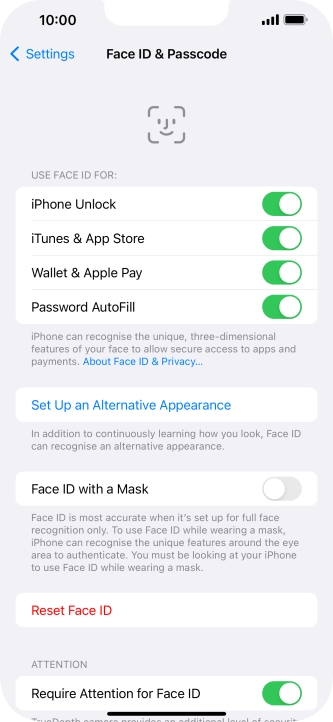 Press the indicators next to the required settings to turn them on or off.