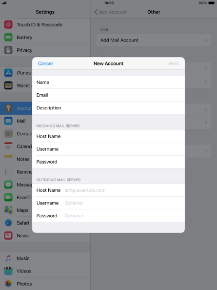 Press Host Name and key in the name of your email provider's outgoing server. Please note that if you can't send email messages when using your email provider's outgoing server, key in smtp.vodafone.net.au (Vodafone's outgoing server).