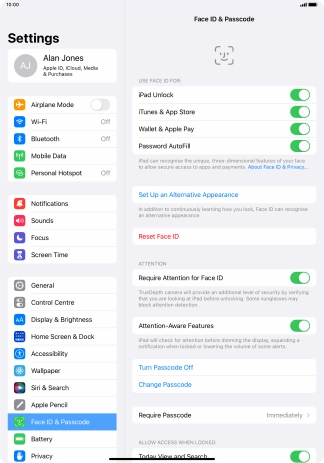 Press the indicators next to the required settings to turn them on or off.