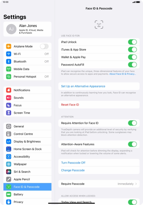 Press the indicators next to the required settings to turn them on or off.