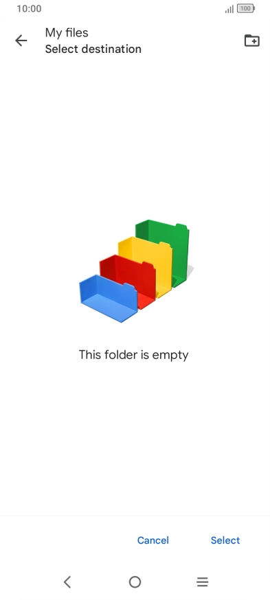 To create a new folder, press the new folder icon and follow the instructions on the screen to create a new folder.