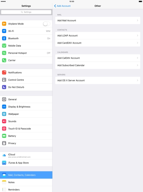 Press Add Mail Account. Press Add Mail Account.