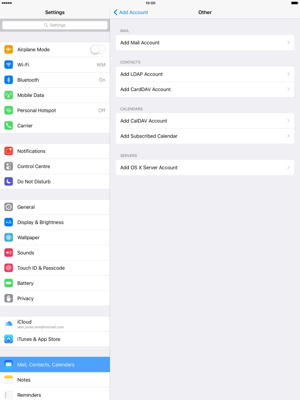 Press Add Mail Account. Press Add Mail Account.