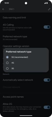 Press the required network mode.