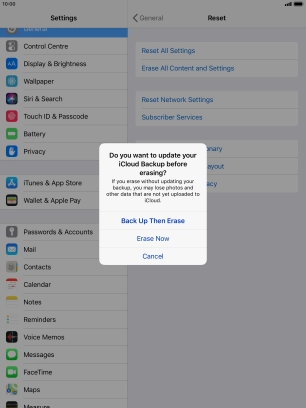 Press the required setting.