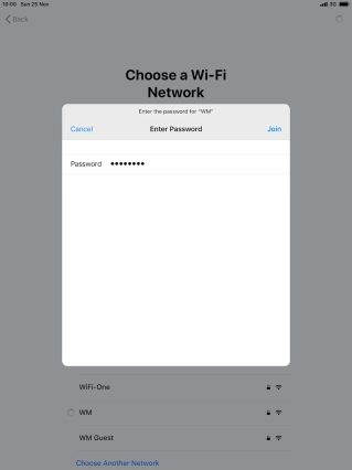 Key in the password for the Wi-Fi network and press Join.