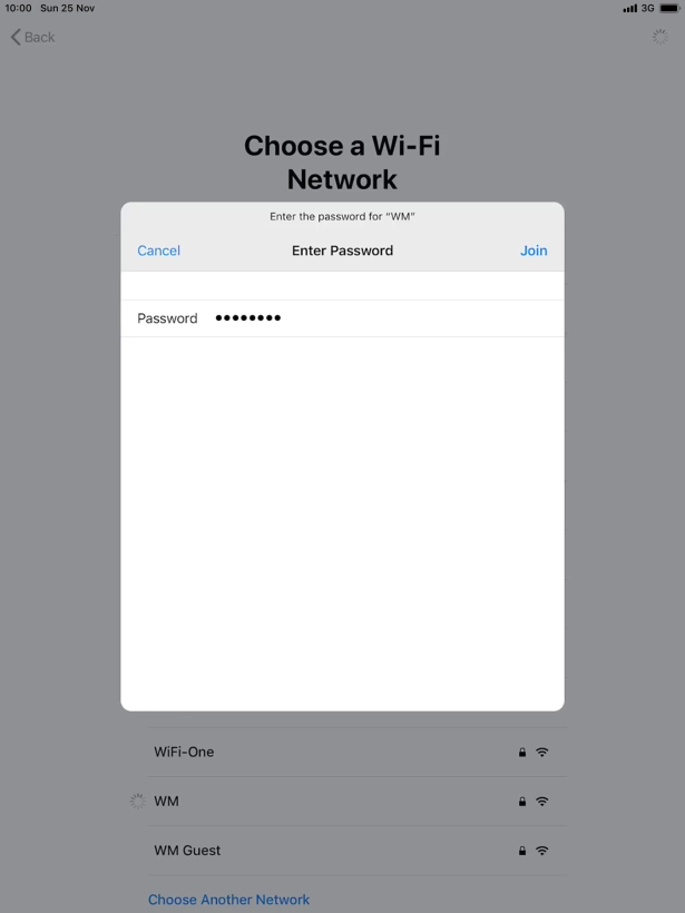 Key in the password for the Wi-Fi network and press Join.