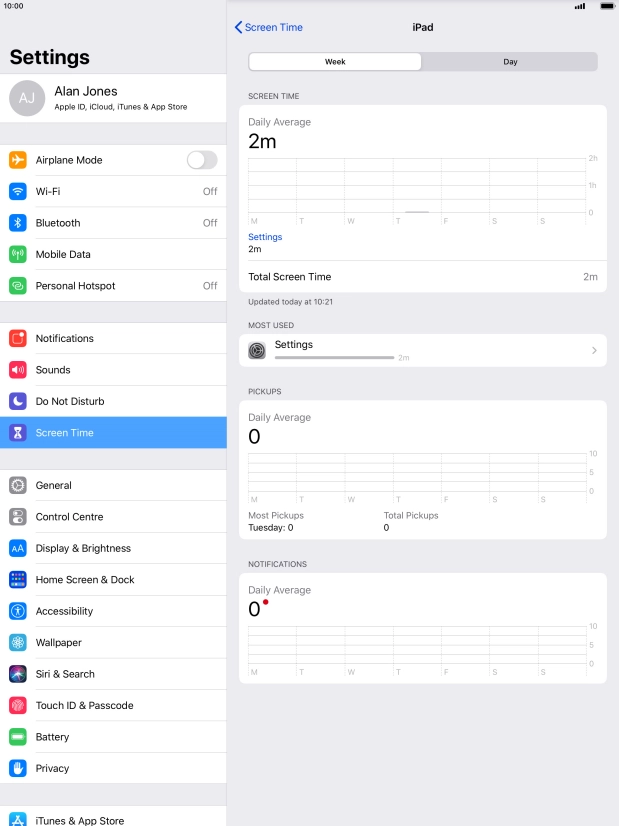 The use for the past week is displayed next to Total Screen Time.