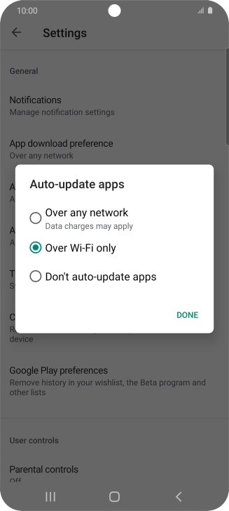 To turn on automatic update of apps using mobile network, press Over any network.