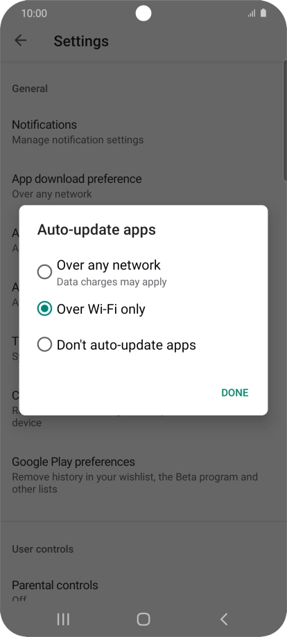 To turn on automatic update of apps using mobile network, press Over any network.