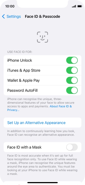 Press the indicators next to the required settings to turn them on or off.