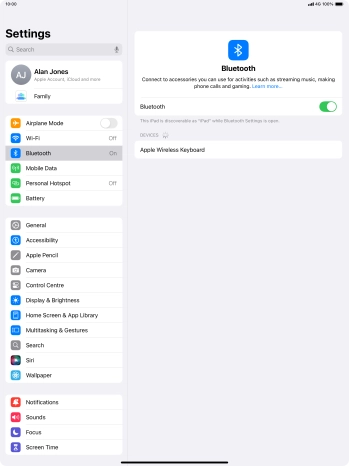 Press the required Bluetooth device and follow the instructions on the screen to pair the device with your tablet.