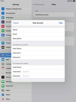 Press Username and key in the username for your email account. Please note that if you're using Vodafone's outgoing server, leave the username field empty.