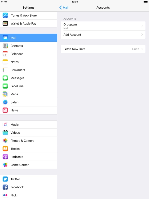 Press the name of the email account you've just set up.