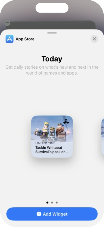 Slide your finger right or left on the screen to select the required widget size.