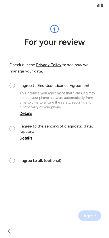 Press the fields next to the required settings to select them.