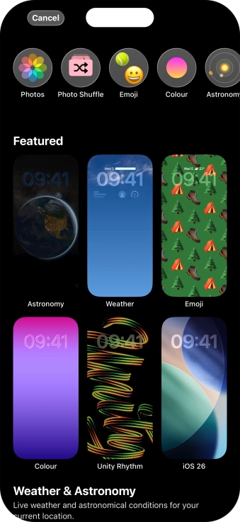 Press the required category and follow the instructions on the screen to select the required background image.