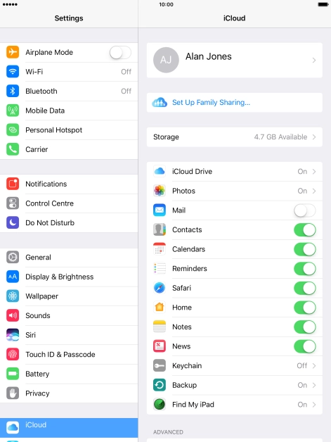 Press iCloud Drive.