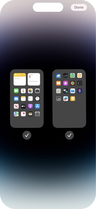 Press the fields below the required home screens to select or deselect them.