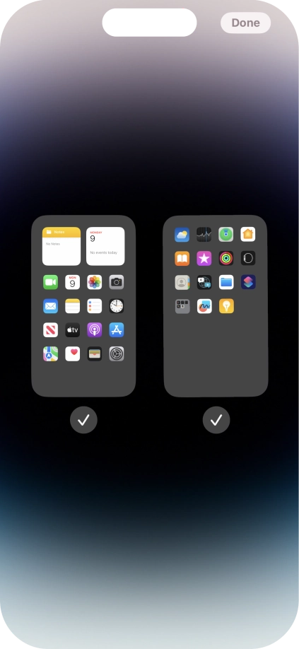 Press the fields below the required home screens to select or deselect them.