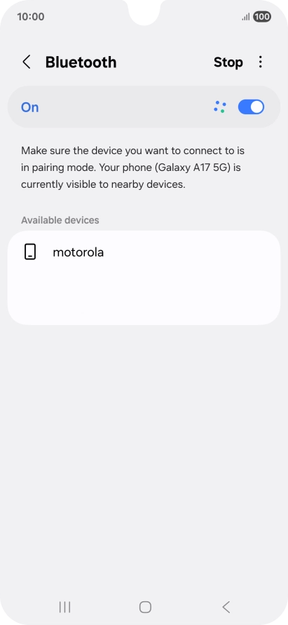 Press the required Bluetooth device and follow the instructions on the screen to pair the device with your phone.