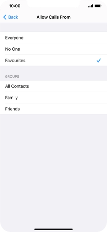 Press the required setting to select which contacts can call you even though Do Not Disturb is turned on.