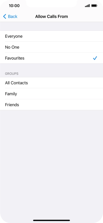 Press the required setting to select which contacts can call you even though Do Not Disturb is turned on.