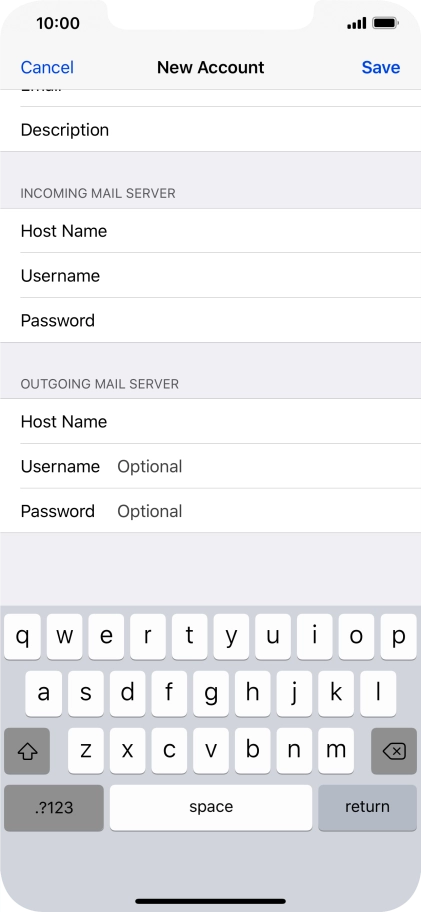 Press Username and key in the username for your email account. Please note that if you're using Vodafone's outgoing server, leave the username field empty.