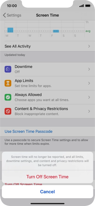 Press Turn Off Screen Time.