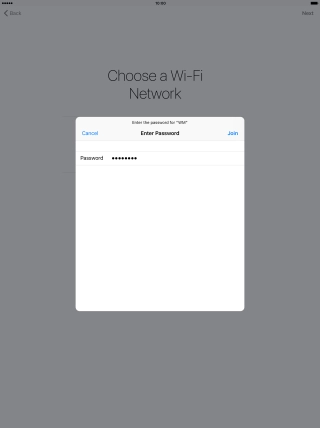 Key in the password for the Wi-Fi network and press Join. Key in the password for the Wi-Fi network and press Join.