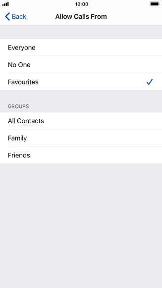 Press the required setting to select which contacts can call you even though Do Not Disturb is turned on.