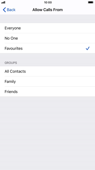 Press the required setting to select which contacts can call you even though Do Not Disturb is turned on.