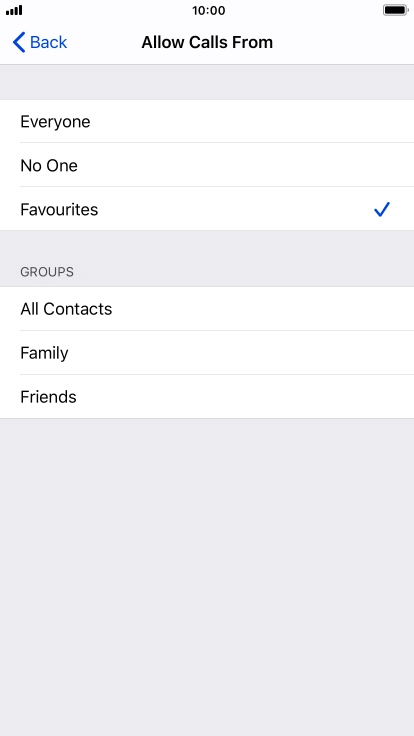 Press the required setting to select which contacts can call you even though Do Not Disturb is turned on.