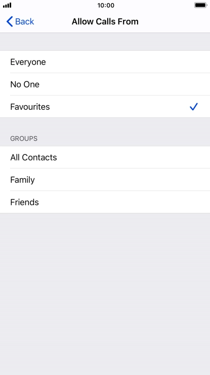 Press the required setting to select which contacts can call you even though Do Not Disturb is turned on.