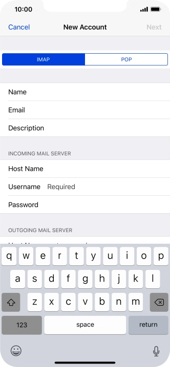 Press Username and key in the username for your email account.