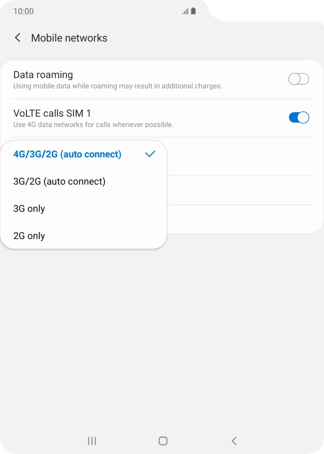 Press the required network mode.