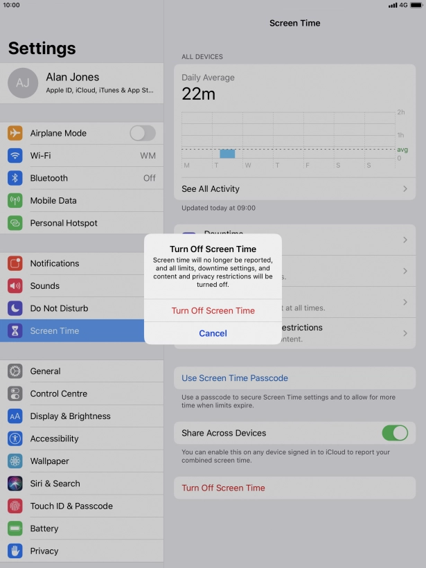 Press Turn Off Screen Time.