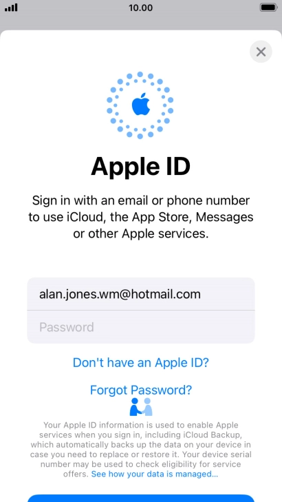 Press Password and key in the password for your Apple ID.