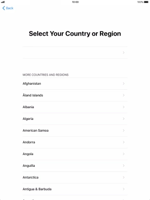 Press the required country or area. Press the required country or area.