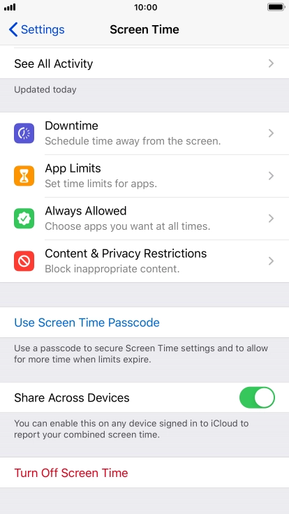 Press Use Screen Time Passcode and follow the instructions on the screen to select a Screen Time password.