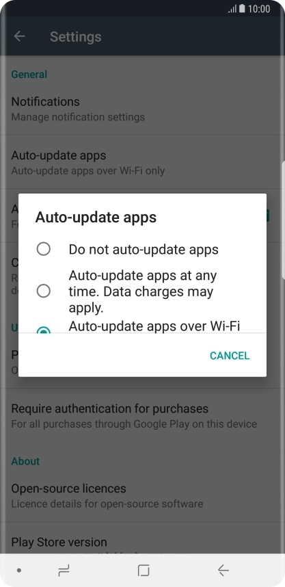 To turn off automatic update of apps, press Do not auto-update apps.