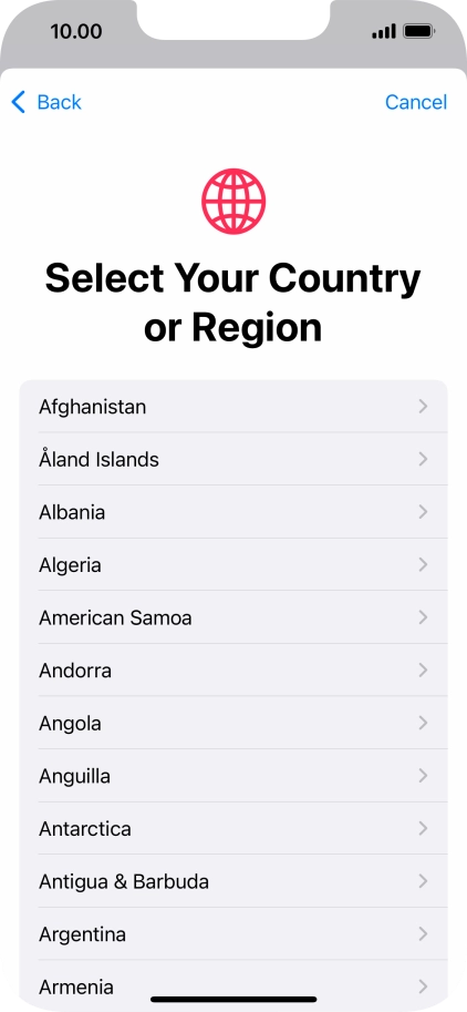 Press the required country.