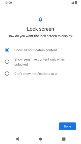 Press the required setting.
