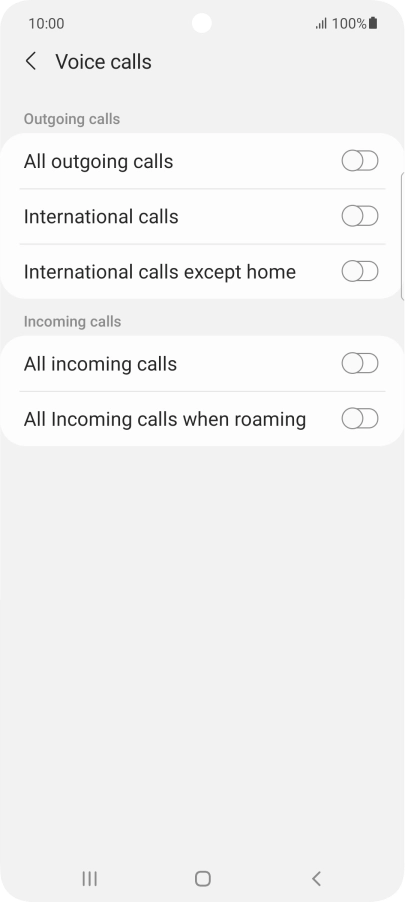 Press the indicator next to the required barring type to turn the function on or off.