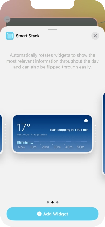 Slide your finger right or left on the screen to select the required widget size.