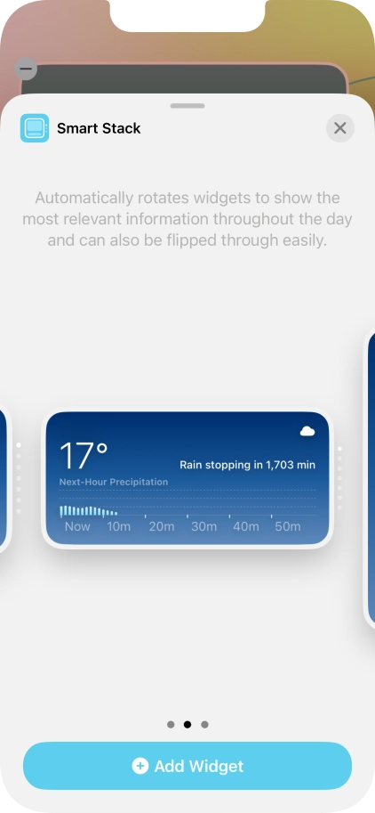 Slide your finger right or left on the screen to select the required widget size.